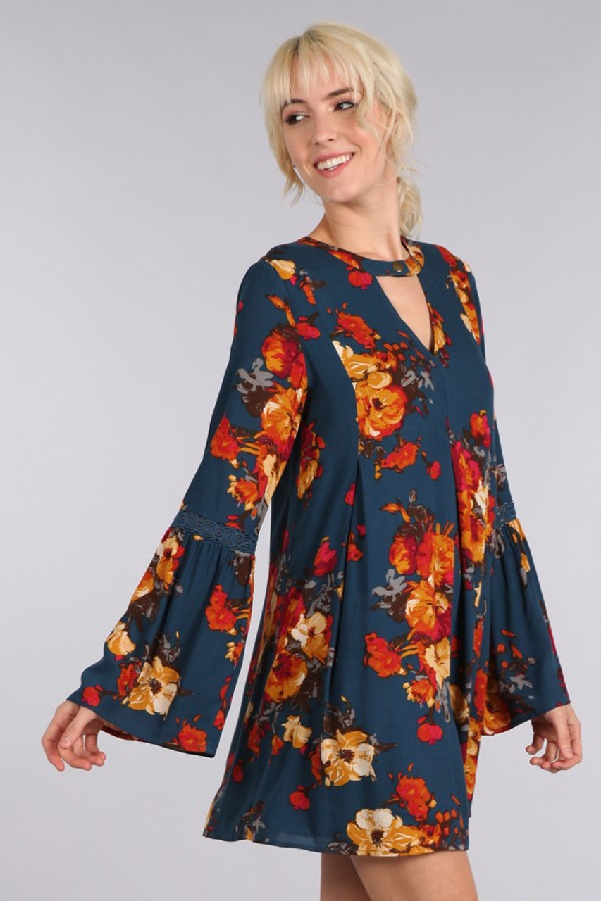 Bell Sleeve Floral Dress